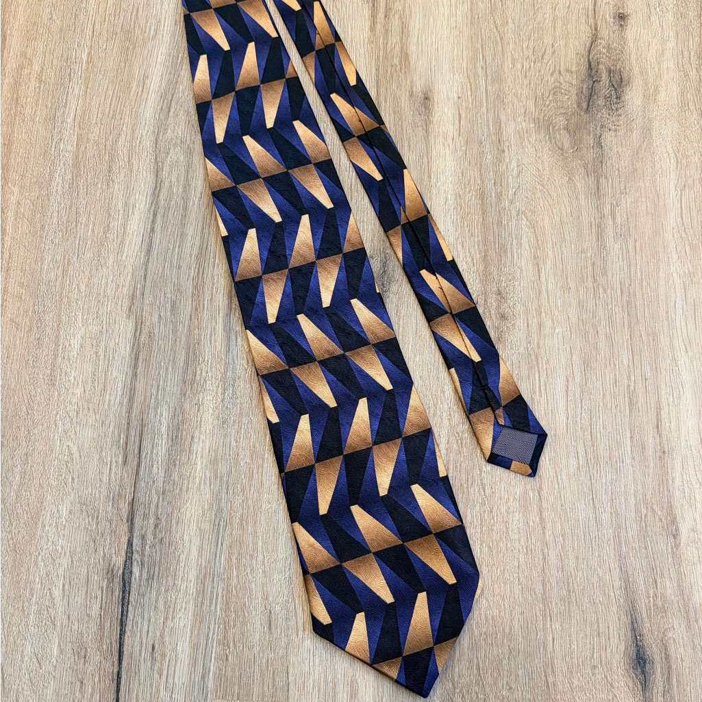 Joseph  Feiss Navy And Gold Geometric Silk Tie